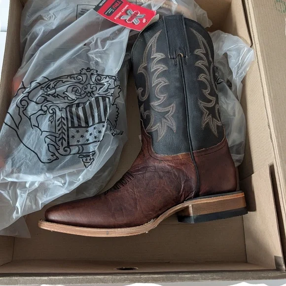 Stetson Men’s Obadiah Oiled Bison Western Boots- Broad Square Toe